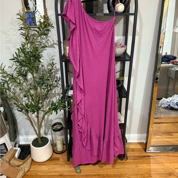 Free People Beach One-Shoulder Fuchsia Dress size large - Picture 6 of 9